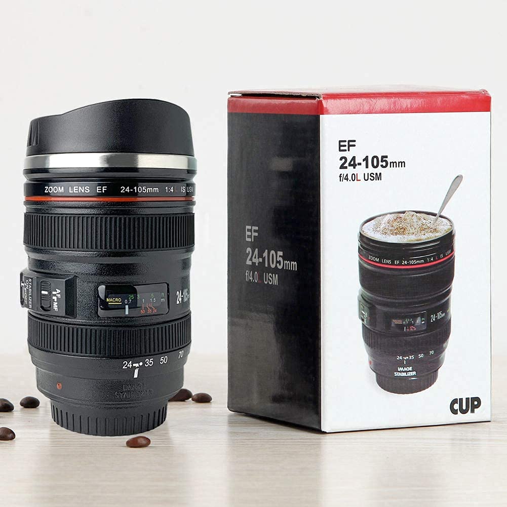 Steel Insulated Plastic Camera Lens Tea Coffee Cappuccino Flask Mugs Thermos with Leak Proof Lid DSLR Camera Shaped Lens Mug Best Gift Idea Travelling Mug, 350 ml