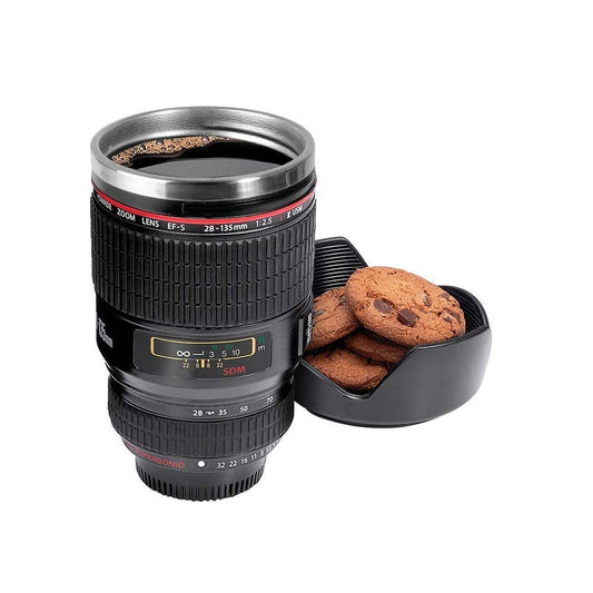 Steel Insulated Plastic Camera Lens Tea Coffee Cappuccino Flask Mugs Thermos with Leak Proof Lid DSLR Camera Shaped Lens Mug Best Gift Idea Travelling Mug, 350 ml